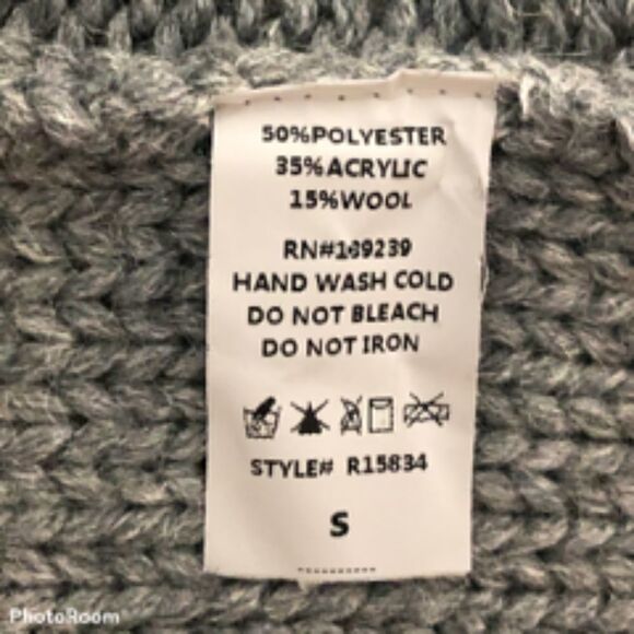 DO + BE Grey Long Sleeved Wool Blend Open Sweater - Picture 2 of 4